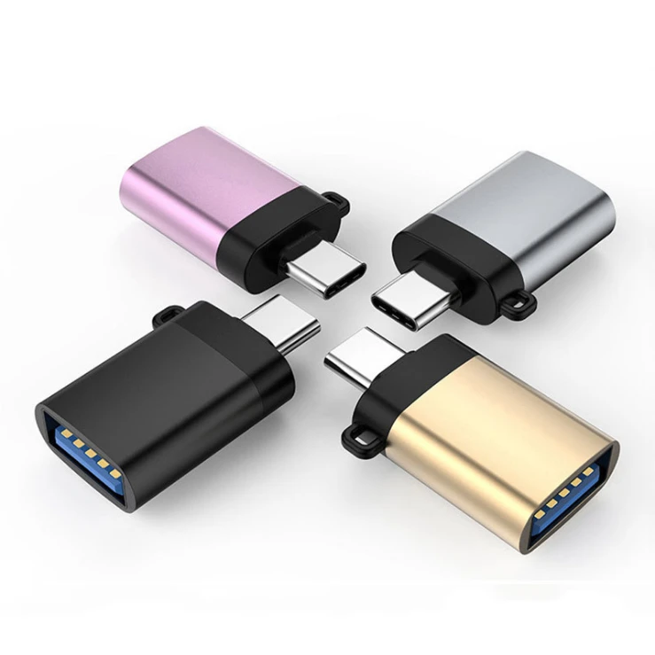 Aluminum alloy USB Type-C OTG Converter with Chain USB C Male to USB3.0 Female Adapter