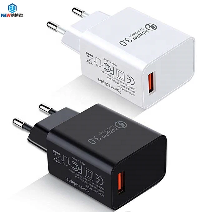 Amazon Hot Selling Quick Charge 3.0 Wall Charger, 18W QC 3.0 USB Charger Travel  Adapter Fast Charging for iphone for samsung