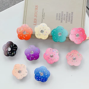 Amazon Top Sale Masonry Color Flower Epoxy Resin Mobile Phone Holder With Star Flashing Foldable Rotating Phone Socket Grip