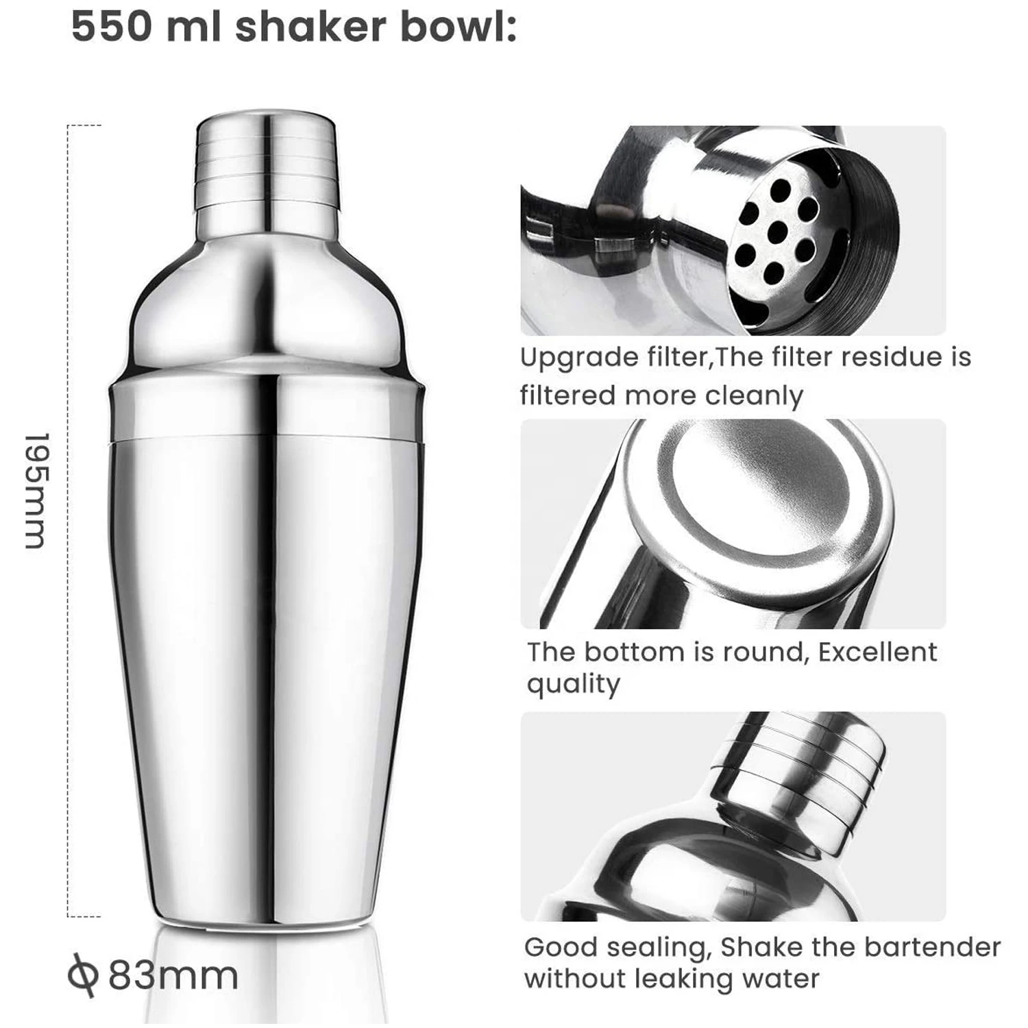 Amazon Top Seller 22 Pieces Custom Stainless Steel Cocktail Shaker Making Set 550ml Bartender Kit with Bar Tools Accessories