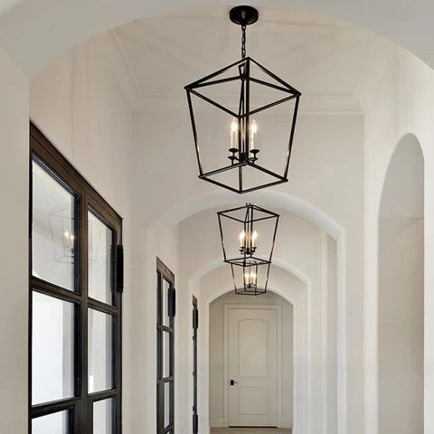 American style creative vintage 6 head light lantern chandelier indoor hanging lamps kitchen living room home
