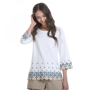 Anany 2020 New Fashion Tops Shirts Women Clothing Embroidery Wavy Sleeve Circumference Casual Shirts Women Blouse