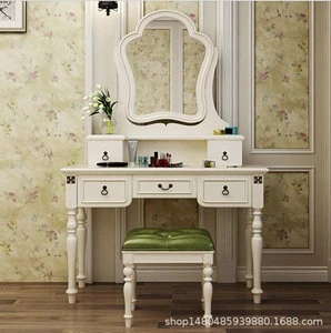 Antique Wooden Make Up Table White Dressing Table With Mirror Stool Drawer Dresser Bedroom Furniture