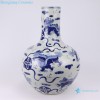 Archaize Blue and White Porcelain Lion Hydrangea Globular Vase