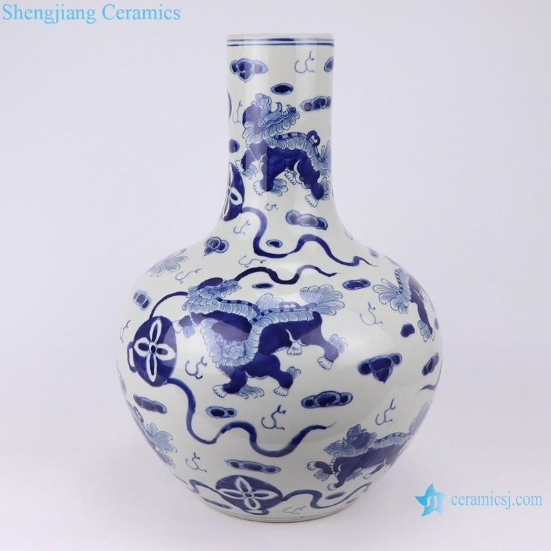 Buy Archaize Blue And White Porcelain Lion Hydrangea Globular Vase from ...