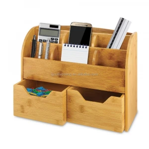 Bamboo Home and Office Desktop Organizer -Bamboo Space Saving Organizer For Store Pens, Papers, Phones, Keys, And Other Supplies