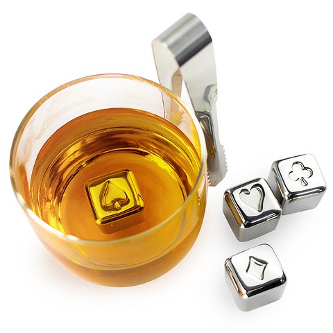 Bar Accessories Novelty Custom Rapid Cooling Reusable Poker Cards Stainless Steel Wine whiskey stones ice cubes
