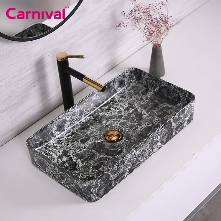 Bathroom rectangular art sink elegant ceramic natural marble sinks and basins
