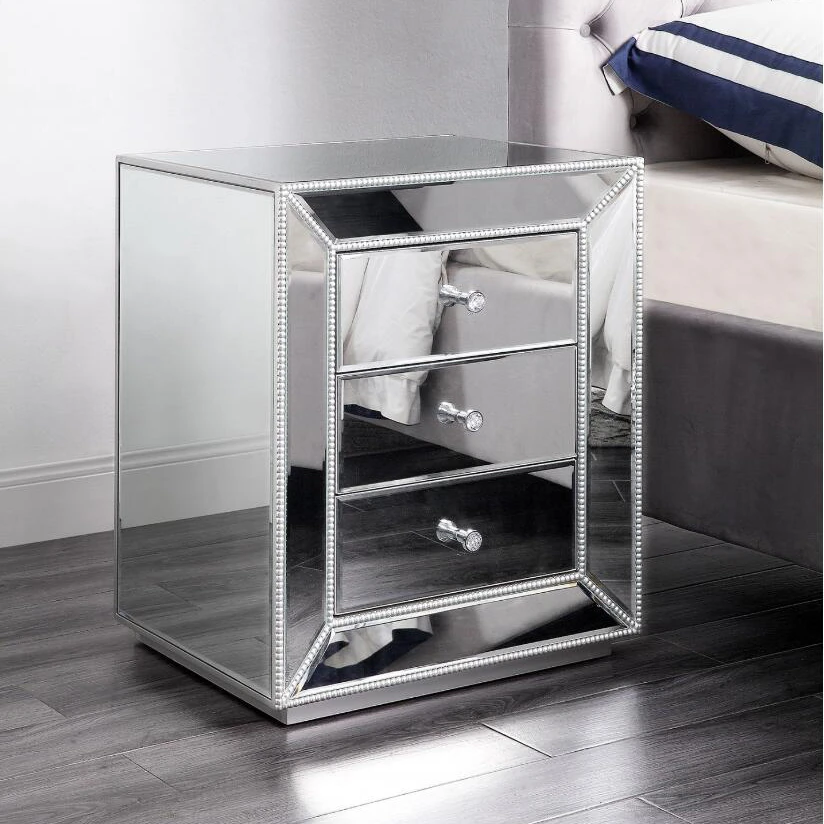 Bedroom furniture grey smokey  mirrored furniture mirrored nighstand bedside table