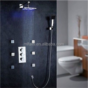 Best selling products 3 handles wall mount led rain exposed copper shower faucet