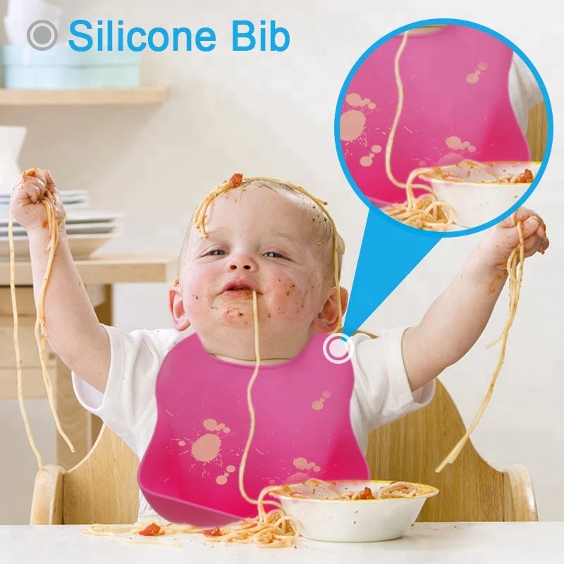 BHD Comfortable Soft Waterproof Silicone Baby Bibs with Food Catcher Easily Clean Bib Keeps Stains Off