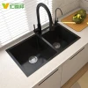 big size commercial handmade undermount black double bowl stainless steel kitchen sinks