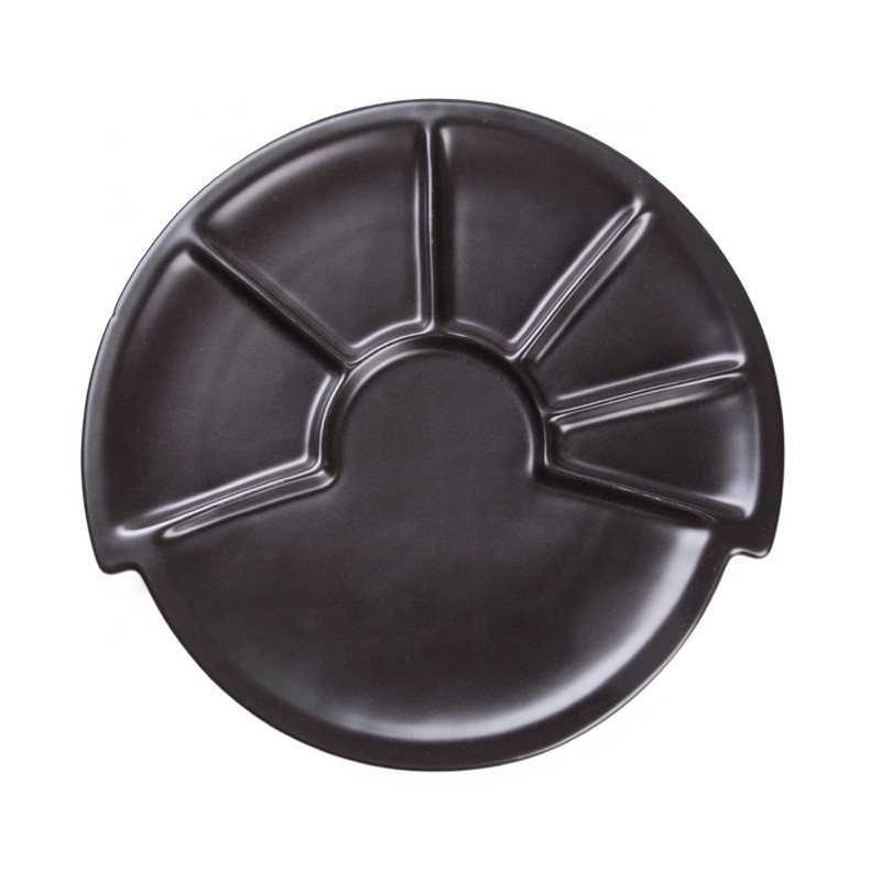 Buy Black Matt Porcelain Plates 6 Sections Divided Dinner Serving Tray