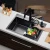 Import Black single kitchen sink above counter or udermount vegetable washing basin  stainless steel 68*45 cm from China