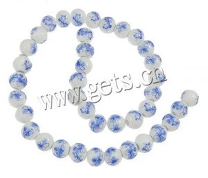 Blue and White Porcelain Beads Round printing with flower pattern 10x9mm Hole:Approx 3mm Approx 14 Inch 38PCs/Strand 768060