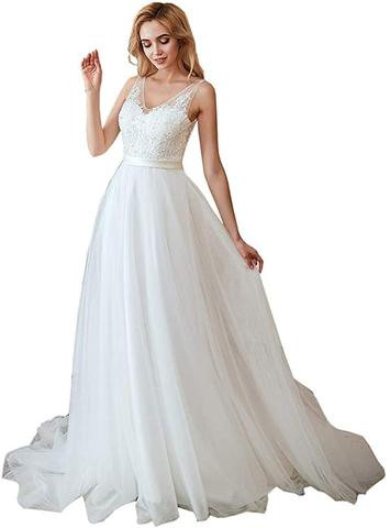 Boho Wedding Dress Bride Wedding Dress White Chiffon Decals Trailing V-Neck Custom Lace A-Line Gown Wedding Dresses