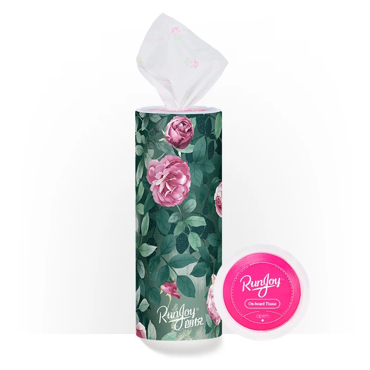 Boxed decoupage face cotton logo car wrapping bamboo printed custom cylinder wet tissue paper round box facial tissue for car