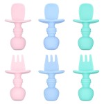 BPA Free Silicone Feeding Training Utensils Baby Training Fork-Feeding Tool Spoon and Fork Sets