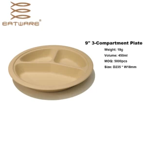 BPI Certification Free PFAS 9 Inch 3 Compartment Tableware Compostable Disposable Plates Disposable Food Platters