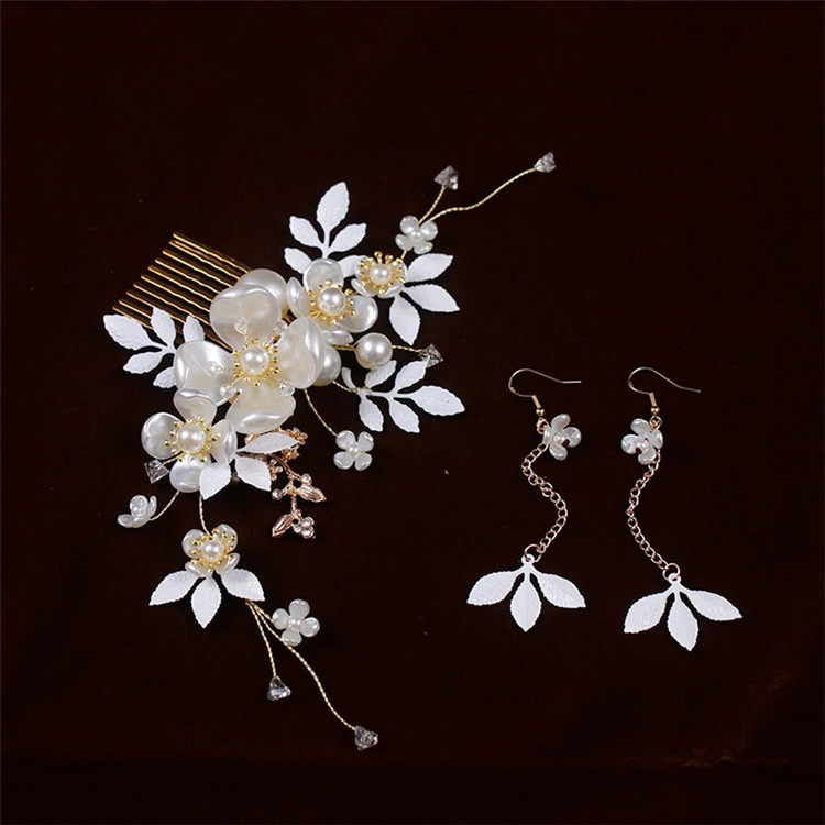 bridal hair pieces tiara resinous beaded hair vine earrings set wedding dress hair accessories