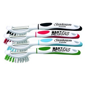 Brush-up Vegetable Brush &amp; Peeler - nylon brush scrubs veggies clean and stainless steel blade skins them to perfection