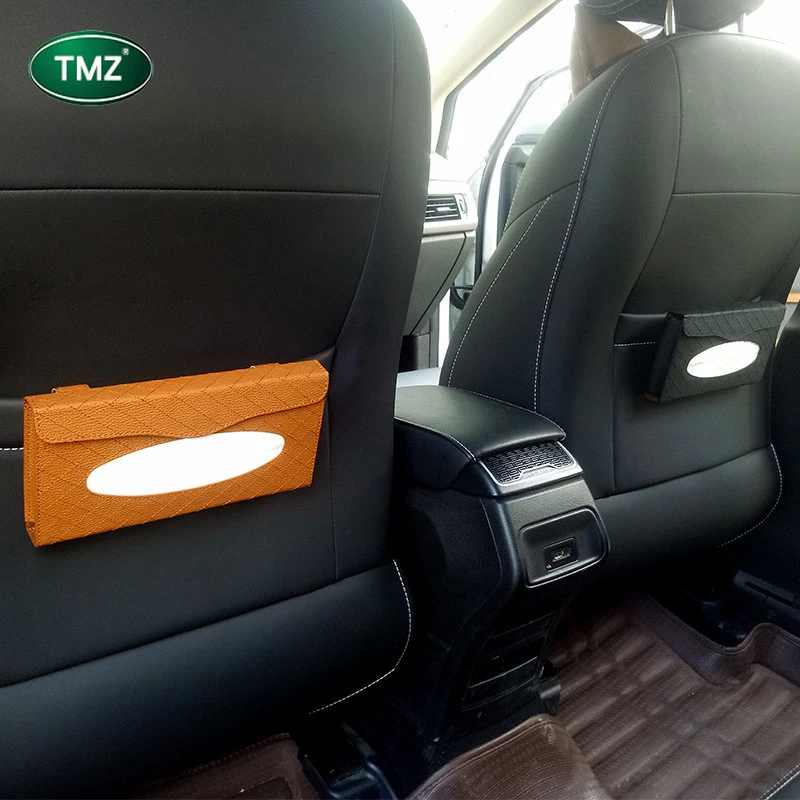 Car Accessories For Car Sun Visor Tissue Box Rectangle Eco-friendly Napkin Holder Clip PU Leather Office Car Tissue Box Holder