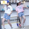 Casual Korea Street Style Kids Children Clothing Set Girls Two Piece Tee-shirt And Denim Shorts Matching Outfit Set