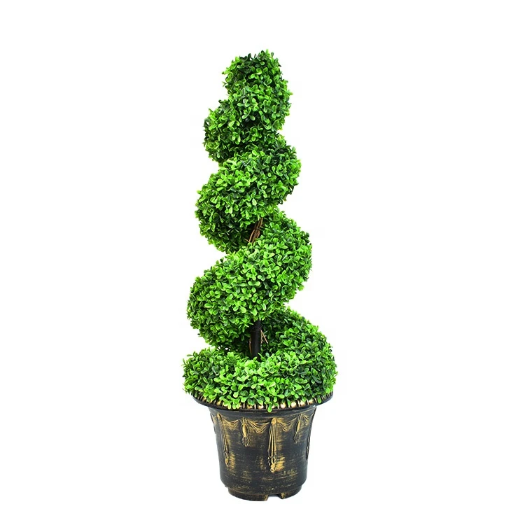 Cheap hot sell artificial topiary spiral trees  plants plastic customized boxwood bonsai with pot for home