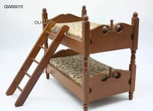 Children Gift - Deluxe Natural Wood Wooden Doll House Furniture - Kids Bedroom Bunk Bed QW80024