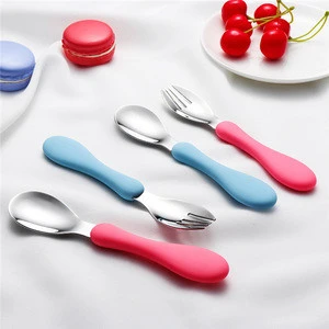 Children&#039;s lovely 304 stainless steel tableware set portable baby fork and spoon set