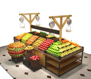 China DOLA supermarket retail store shelves wood fruit rack display shelf and vegetable stand with step riser for fruit