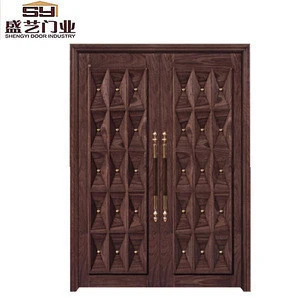 China luxury  exterior solid wood double open entry doors