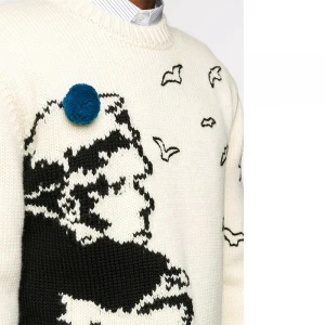 China Sweater Manufacturer Custom Thick Intarsia Pattern Knit Jacquard Wool Sweater Men Pullover Knitted Jumper Mens