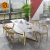 Chinese luxury kitchen restaurant dining table design long marble gold metal fast food restaurant table