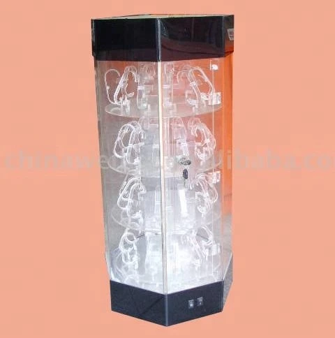clear acrylic rotating watch display watch showcase with LED with mini watch stand