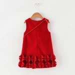 clothes kids cute children's satchel o-neck red flouncing autumn baby girl fairy dress