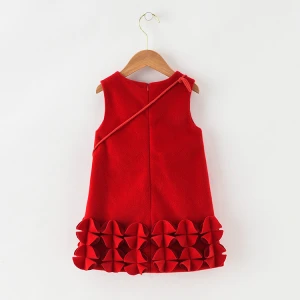 clothes kids cute children&#x27;s satchel o-neck red flouncing autumn baby girl fairy dress