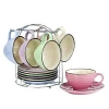 Colorful China Mug And Coaster Coffee Cups Kitchen Set Tea Cup And Saucer Set Espresso Cup Set Of 6 With metal Stand