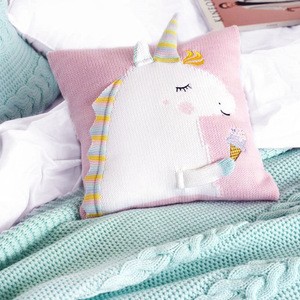 Cotton Knitted Unicorn Pillow Decorative Throw Pillow Covers Soft Crochet Cushion Case for Kids Sofa