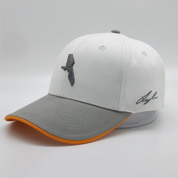 Custom 6 Panel Two Tone Golf Baseball Hat,Grey Hook And Loop Hat,White 3d Embroidery Base Ball Cap