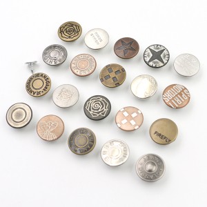 Custom logo cloth clothing 17MM embossed vintage brass silver denim jeans buttons and rivets for garment