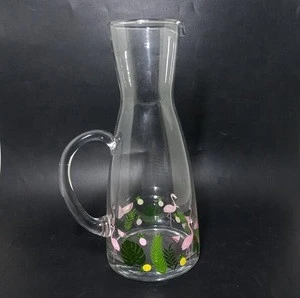 custom logo painted colored hand blown glass water pitcher