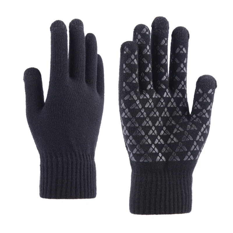 Custom logo winter gloves touch screen knitted mittens anti slip silicone gel gloves