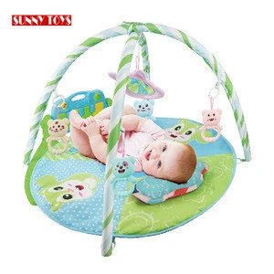 custom musical foot pedal fitness frame baby crawling activity carpet round baby gym play mat with piano, rattle,  pillow