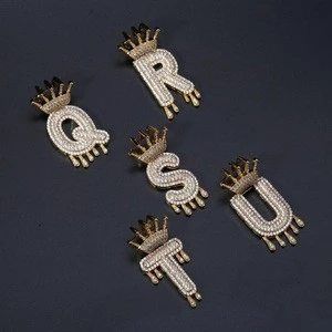 Custom Name Crown Bail Drip Initials Bubble Letters Necklaces & Pendant For Men Women Cubic Zircon Hip Hop Jewelry (KHP064)