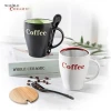 Custom Plain White Ceramic Coffee Mug Black Stoneware Tea Cup With Lid Spoon In Handle Manufacturer
