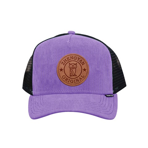 Custom trucker hat leather patch logo corduroy trucker cap