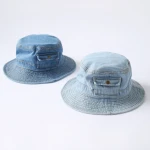 Custom women Distressed Wide Brim Worn Denim Fisherman Bucket Hats