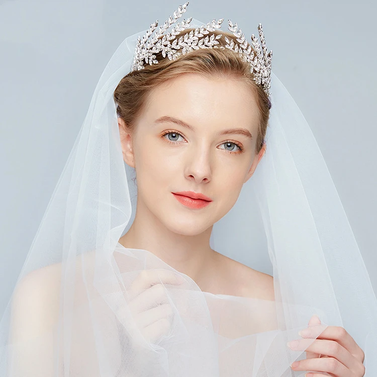 customizable opposite leaves shape stunning silvery headwear bridal jewelry crystal bridal wedding tiara sterling silver jewelry