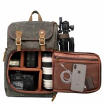 Customized large digital video dslr travel canvas leather camera bag backpack for Canon